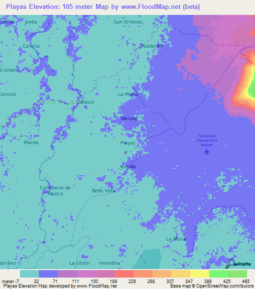 Playas,Ecuador Elevation Map