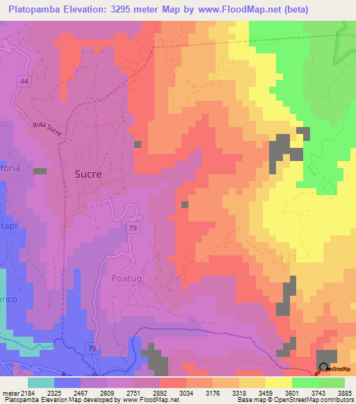 Platopamba,Ecuador Elevation Map