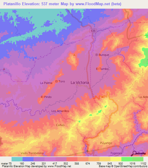 Platanillo,Ecuador Elevation Map