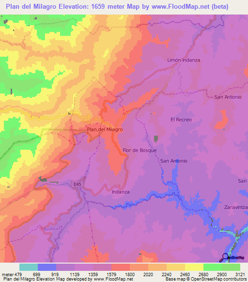 Plan del Milagro,Ecuador Elevation Map