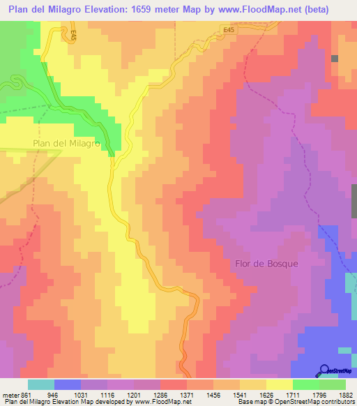 Plan del Milagro,Ecuador Elevation Map