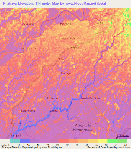 Pitahaya,Ecuador Elevation Map