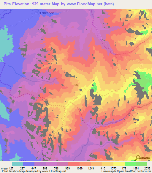 Pita,Ecuador Elevation Map