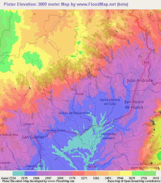 Pioter,Ecuador Elevation Map