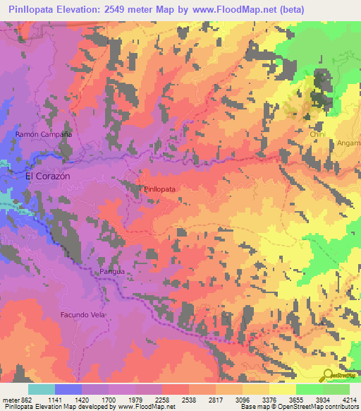 Pinllopata,Ecuador Elevation Map