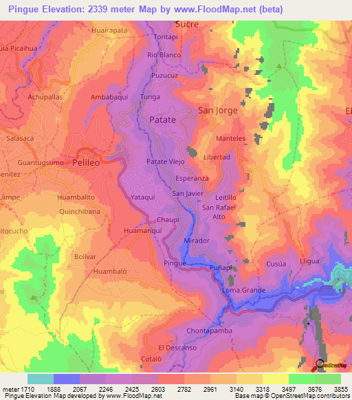 Pingue,Ecuador Elevation Map