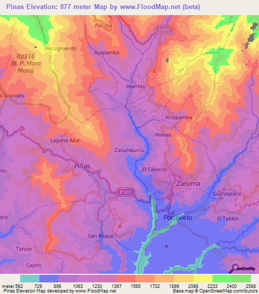 Pinas,Ecuador Elevation Map