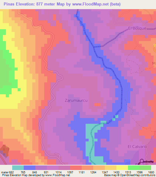 Pinas,Ecuador Elevation Map