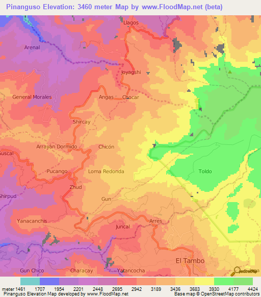 Pinanguso,Ecuador Elevation Map