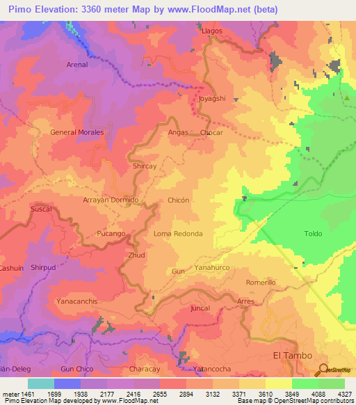 Pimo,Ecuador Elevation Map