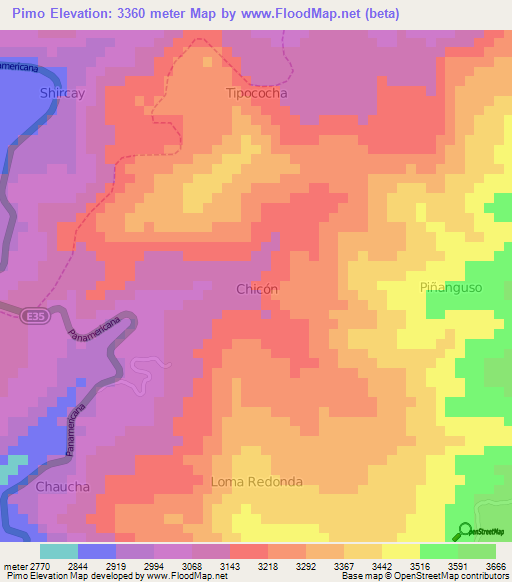 Pimo,Ecuador Elevation Map