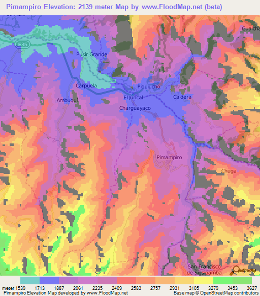 Pimampiro,Ecuador Elevation Map