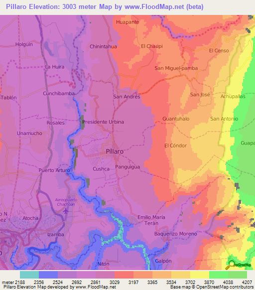 Pillaro,Ecuador Elevation Map