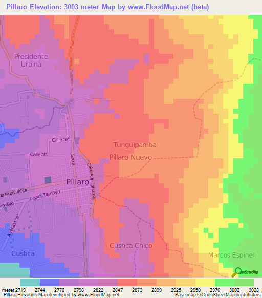 Pillaro,Ecuador Elevation Map