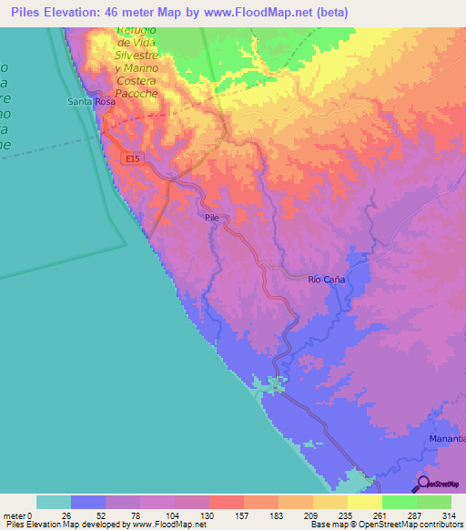 Piles,Ecuador Elevation Map