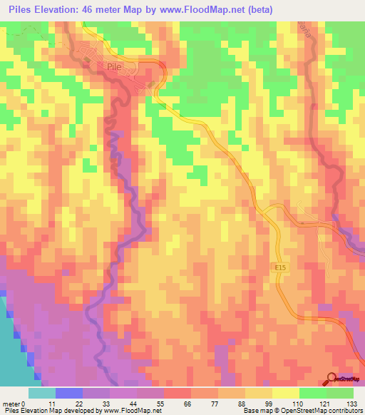 Piles,Ecuador Elevation Map