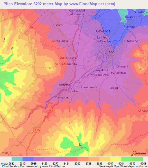 Pilco,Ecuador Elevation Map