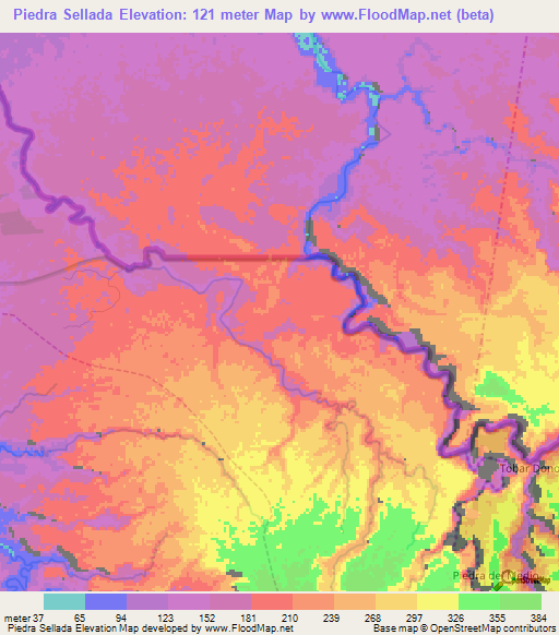 Piedra Sellada,Ecuador Elevation Map