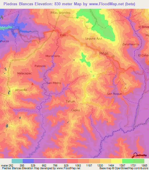 Piedras Blancas,Ecuador Elevation Map