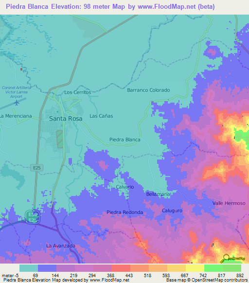 Piedra Blanca,Ecuador Elevation Map