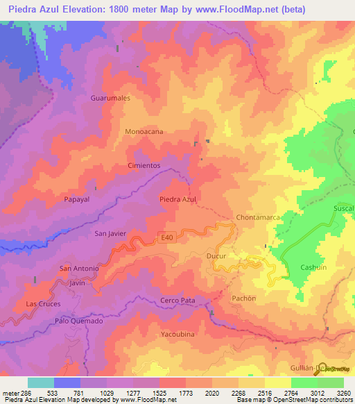 Piedra Azul,Ecuador Elevation Map