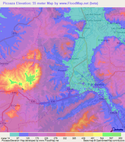 Picoaza,Ecuador Elevation Map