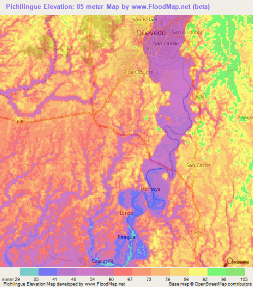 Pichilingue,Ecuador Elevation Map