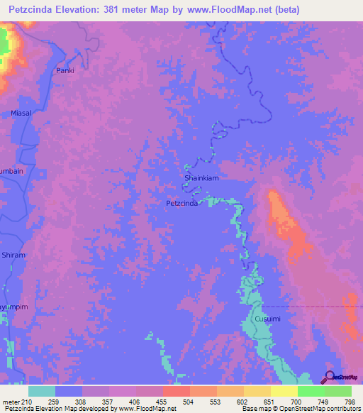 Petzcinda,Ecuador Elevation Map