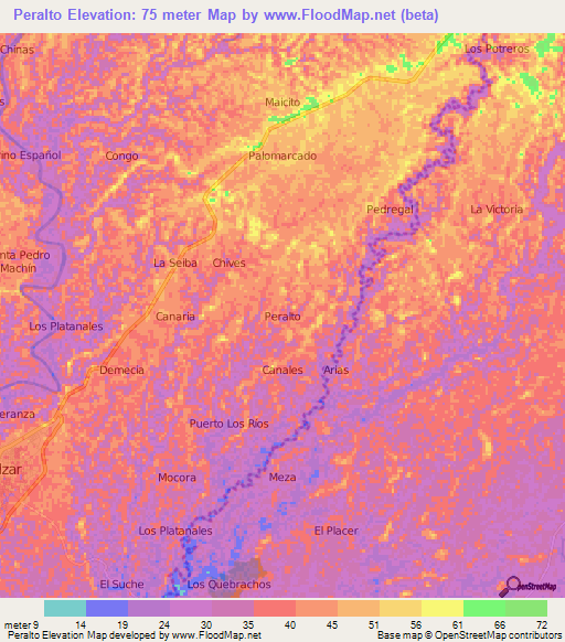 Peralto,Ecuador Elevation Map