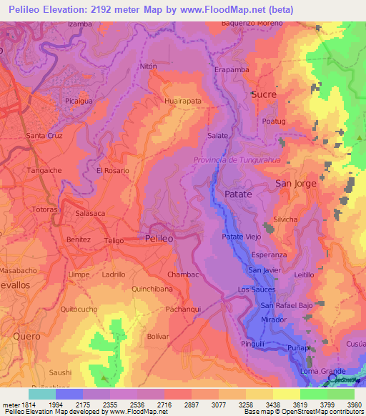 Pelileo,Ecuador Elevation Map