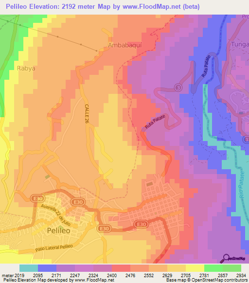 Pelileo,Ecuador Elevation Map