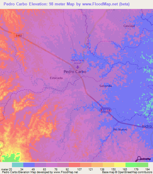 Pedro Carbo,Ecuador Elevation Map