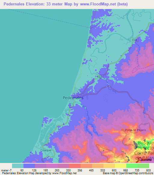 Pedernales,Ecuador Elevation Map