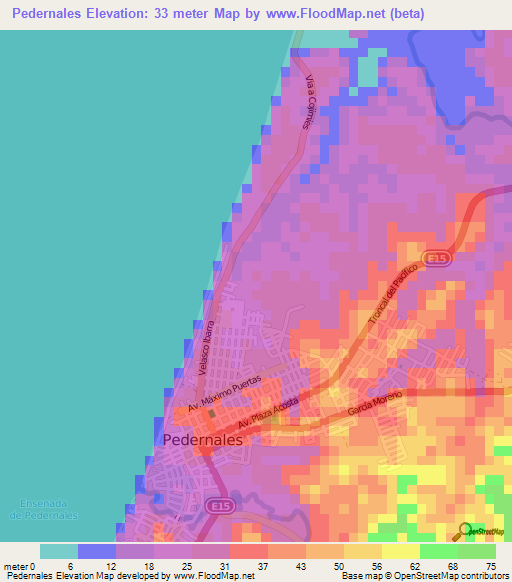 Pedernales,Ecuador Elevation Map