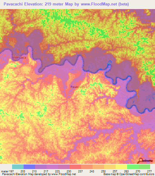 Pavacachi,Ecuador Elevation Map