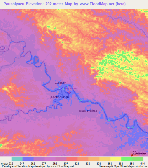 Paushiyacu,Ecuador Elevation Map