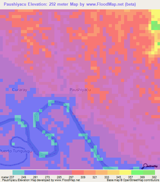 Paushiyacu,Ecuador Elevation Map