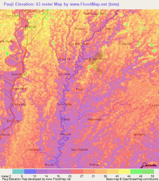 Pauji,Ecuador Elevation Map