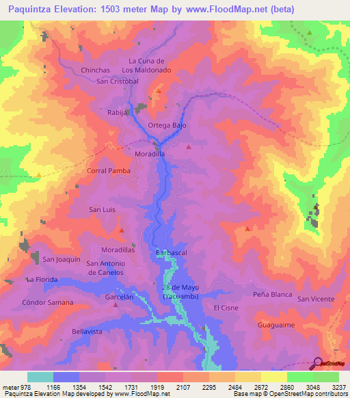 Paquintza,Ecuador Elevation Map