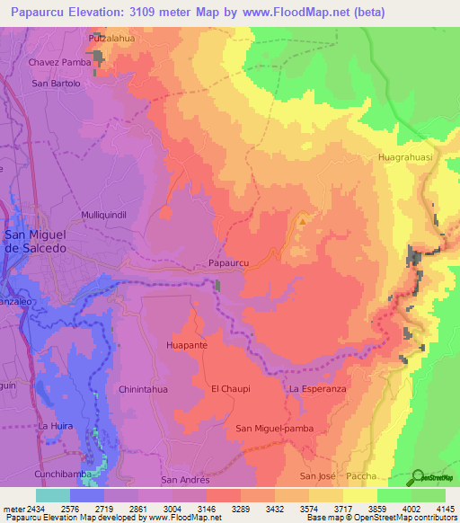 Papaurcu,Ecuador Elevation Map