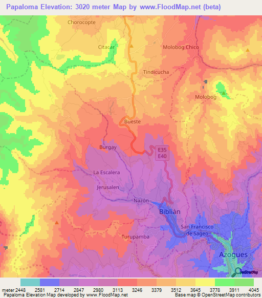 Papaloma,Ecuador Elevation Map