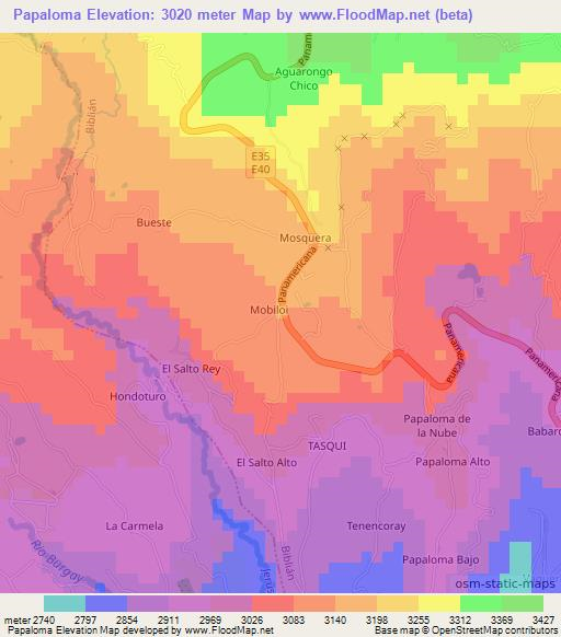 Papaloma,Ecuador Elevation Map