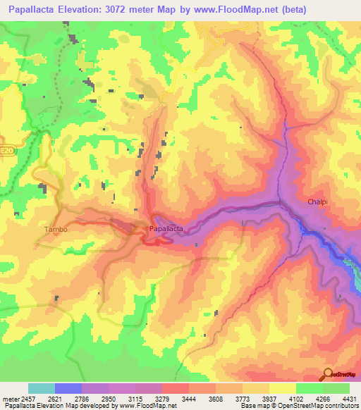 Papallacta,Ecuador Elevation Map