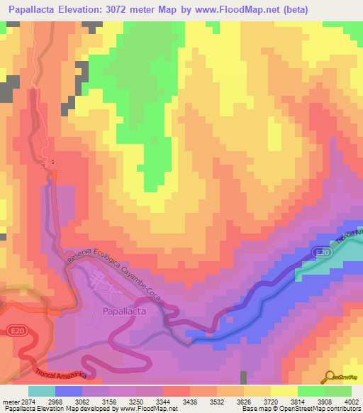 Papallacta,Ecuador Elevation Map