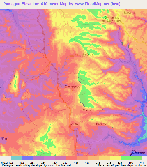 Paniagua,Ecuador Elevation Map