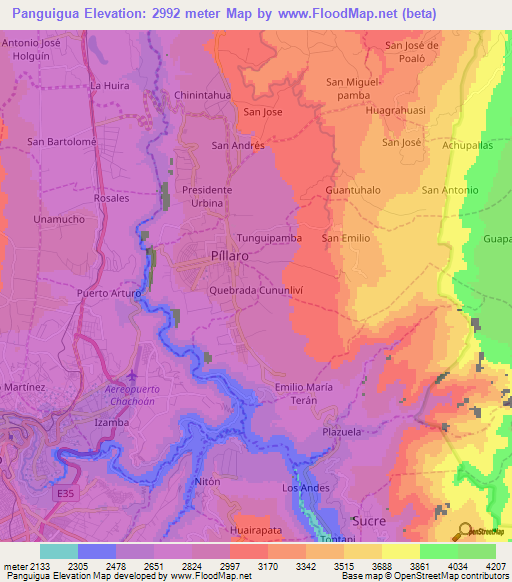 Panguigua,Ecuador Elevation Map