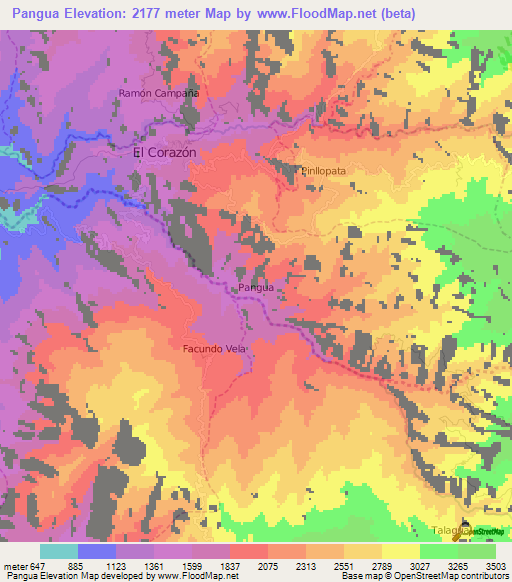 Pangua,Ecuador Elevation Map