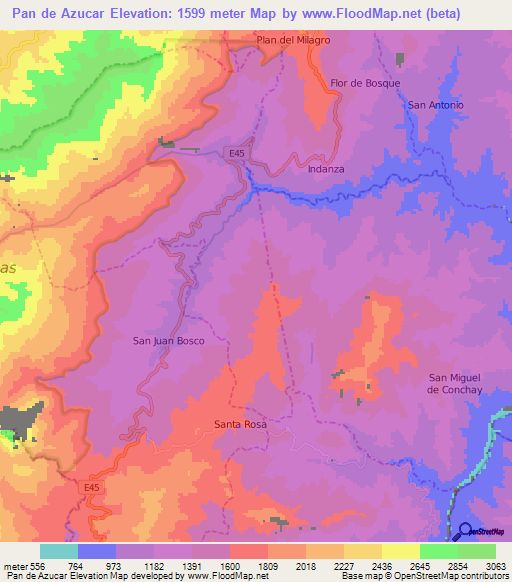 Pan de Azucar,Ecuador Elevation Map