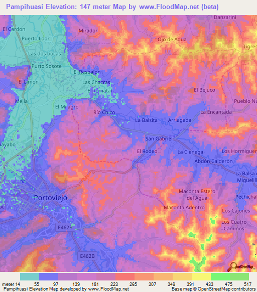 Pampihuasi,Ecuador Elevation Map