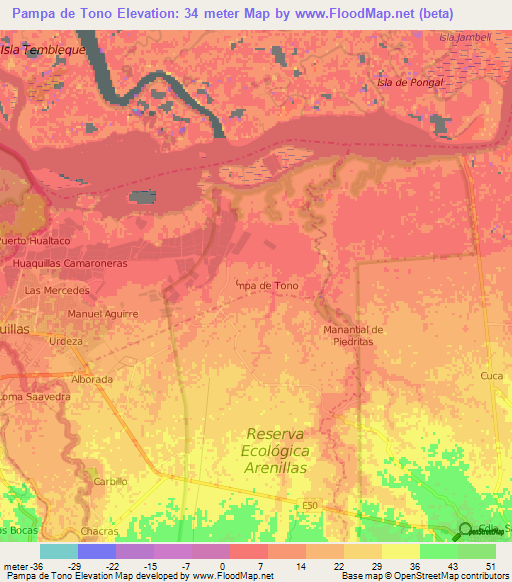 Pampa de Tono,Ecuador Elevation Map